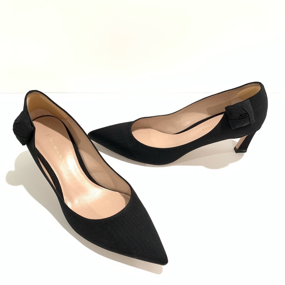 Stuart Weitzman Black Angeles Kitten Heel Rosebud